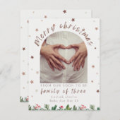 かわいい3人の妊娠発表の家族 シーズンカード (正面/裏面)