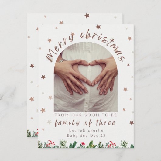 かわいい3人の妊娠発表の家族 シーズンカード (正面/裏面)