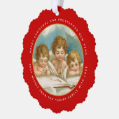 かわいい3体のヴィンテージエンジェルのクリスマスホリデー写真 オーナメントカード (左)