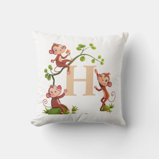 かわいい3匹とゴールデン・モノグラム・オン・ホワイト クッション (正面)