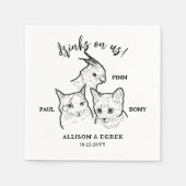 かわいい3匹のペット顔がドリンク結婚を スタンダードカクテルナプキン (正面)