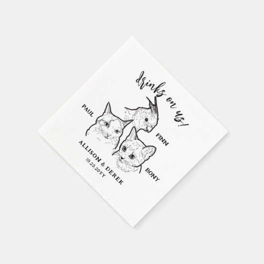 かわいい3匹のペット顔がドリンク結婚を スタンダードカクテルナプキン (角)