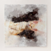 かわいい3匹の子猫と美しい水彩画 ジグソーパズル (横)