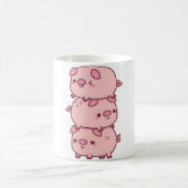 かわいい3匹の小さな豚が積み重ねられおもしろいた コーヒーマグカップ (中央)