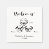 かわいい3匹の犬が私たち結婚の スタンダードカクテルナプキン (正面)