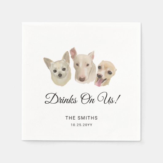 かわいい3匹の犬のペット結婚のアートワーク スタンダードカクテルナプキン (正面)