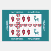 かわいい3名北欧クロススカンジナビアメリークリスマス ラッピングペーパーシート (正面3)