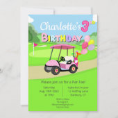 かわいい3回目の誕生日水玉模様ピンクゴガーリールフ 招待状 (正面)