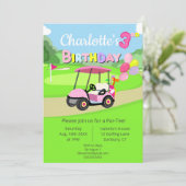 かわいい3回目の誕生日水玉模様ピンクゴガーリールフ 招待状 (スタンド正面)