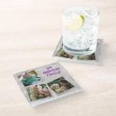 かわいい3家族フォトフレームコラージュと文字 ガラスコースター (アングル)