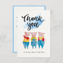 かわいい3小豚ベビーシャワーサンキューカード