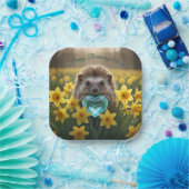 かわいい3月のヘビクビワとアクアマリン ハート ペーパープレート (パーティー)