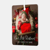 かわいい3枚の写真エレガント初めてのクリスマス メタルオーナメント (正面左)