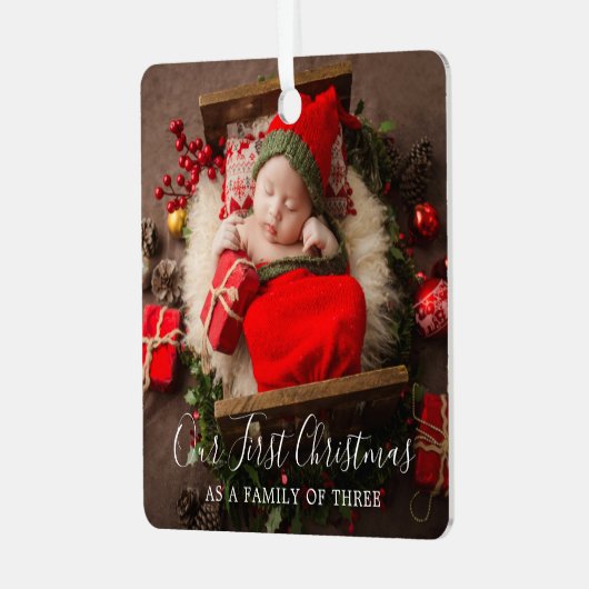 かわいい3枚の写真エレガント初めてのクリスマス メタルオーナメント (正面左)