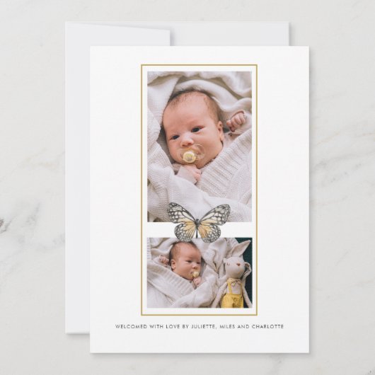 かわいい3枚フォトコラージュベビー誕生のお知らせ (裏面)