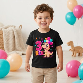 かわいい3歳のティラノサウルス 恐竜 誕生日 おめでとう 男の子 Tシャツ