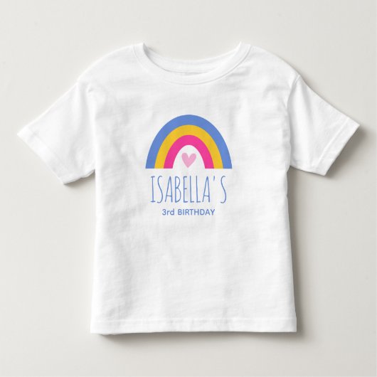 かわいい3歳の誕生日虹カスタム名前ピンク黄色 トドラーTシャツ (正面)