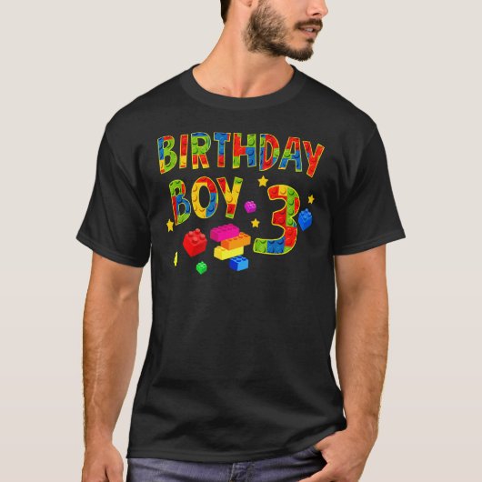 かわいい3歳の誕生日3歳ブロック建物少年 Tシャツ (正面)