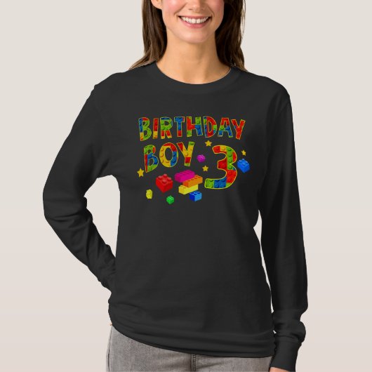 かわいい3歳の誕生日3歳ブロック建物少年 Tシャツ (正面)