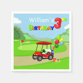 かわいい3歳の誕生日 赤いゴルフカート 男の子用 スタンダードカクテルナプキン