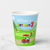 かわいい3歳の誕生日 赤いゴルフカート 男の子用 紙コップ (裏面)