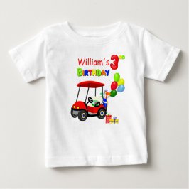 かわいい3歳の誕生日 赤いゴルフカート 男の子 ベビーTシャツ