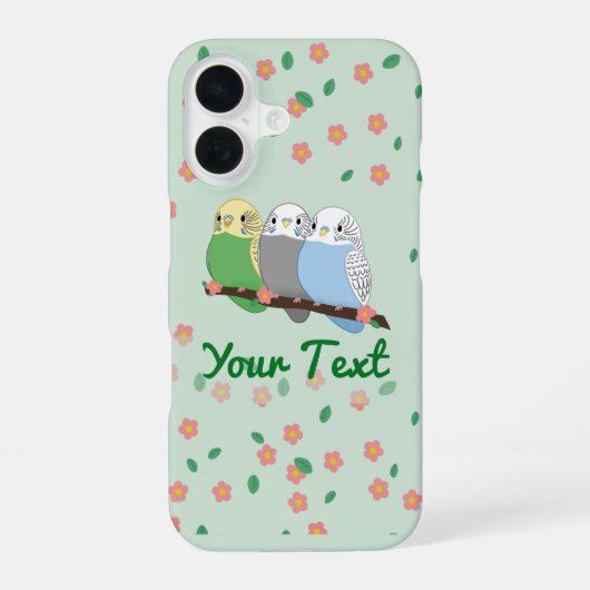 かわいい3羽のセキセイインコ 花柄 桜 iPhone 16ケース (裏面)