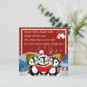 かわいい3羽のペンギンがジングルベルを歌う シーズンカード (スタンド正面)