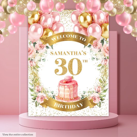 かわいい30th誕生日赤面金ゴールドお祝い背景 タペストリー