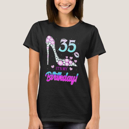 かわいい35歳 お誕生日会は私の35歳の誕生日パーティー Tシャツ (正面)