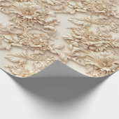 かわいい3-Dアイボリー/金ゴールドクリスマス花模様 ラッピングペーパー (角)