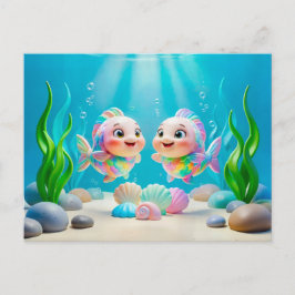 かわいい3Dうお座の魚 ポストカード