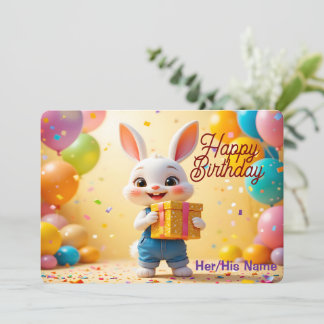 かわいい3Dうさぎ ハッピーバースデー カード