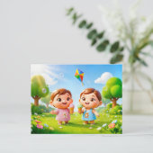 かわいい3Dふたご座の双子 ポストカード (スタンド正面)