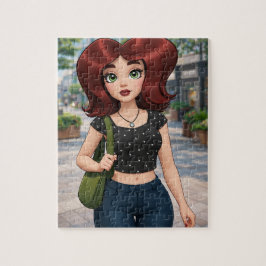 かわいい3Dキャラクターの女の子が街の通りを散歩しています ジグソーパズル