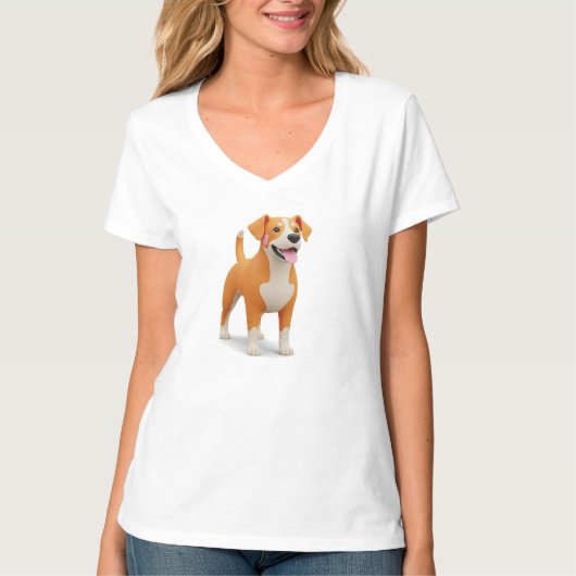 かわいい3Dキャラクターの犬のイラスト Tシャツ (正面)