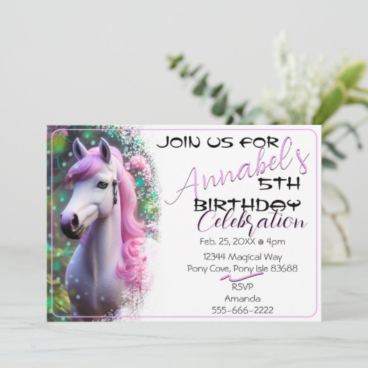 かわいい3Dスピリットポニー31誕生日招待状 招待状 (スタンド正面)