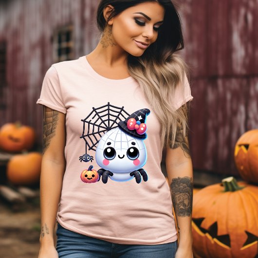 かわいい3DハロウィンスパイダーとカボチャTシャツ トライブレンドTシャツ