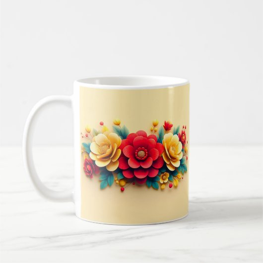 かわいい3Dフラワー コーヒーマグカップ (左)
