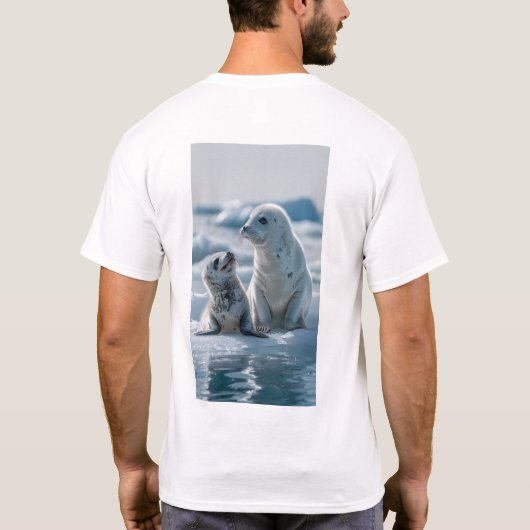 かわいい3Dベビーハープシールとママ拍手Tシャツ Tシャツ (裏面)