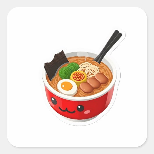 かわいい3Dラーメン丼 かわいい日本食のステッカー スクエアシール (正面)