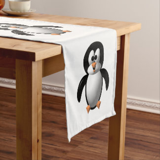 かわいい3Dルックのぷっくりペンギン ショートテーブルランナー