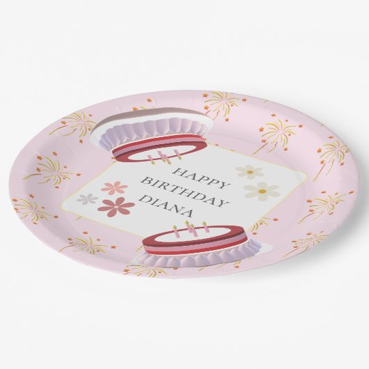 かわいい3Dレイデザートアートワーク女の子誕生日 ペーパープレート (アングル)