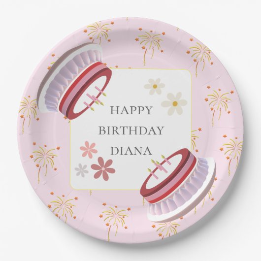 かわいい3Dレイデザートアートワーク女の子誕生日 ペーパープレート (正面)