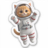かわいい3D宇宙宇宙飛行士猫ダイカットステッカー - Kawa シール (正面)