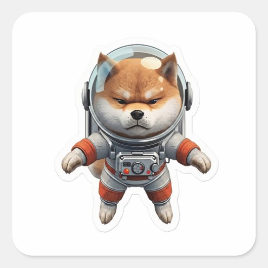 かわいい3D柴犬宇宙飛行士スペースドッグ ビニールステッカー スクエアシール (正面)