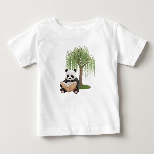かわいい3D水彩パンダの読書 ベビーTシャツ (正面)