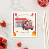 かわいい3D消防士の女の子と消防車 スタンダードカクテルナプキン (インサイチュ)