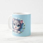 かわいい3D猫のフラワーの壁デザイン コーヒーマグカップ (正面左)