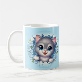 かわいい3D猫のフラワーの壁デザイン コーヒーマグカップ
